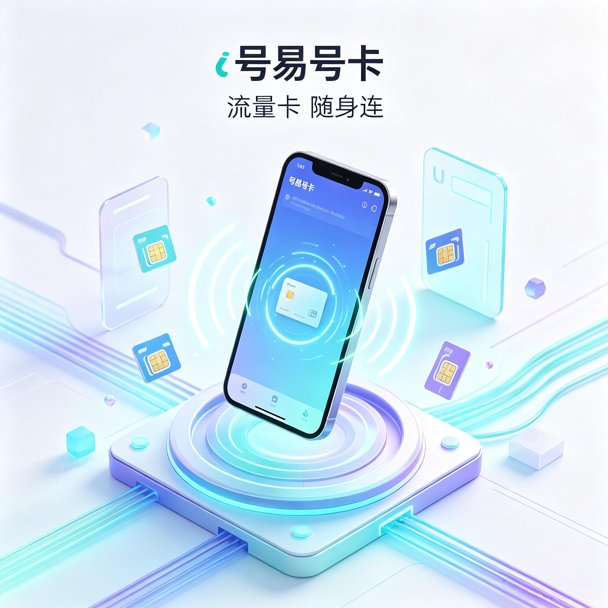 号易号卡品牌主视觉 - 智能手机与SIM卡的3D等距插画